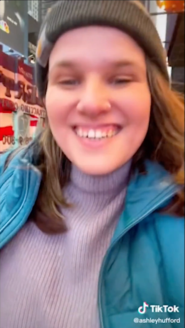 Screenshot of a theatre creator post by @ashleyhufford, with the original TikTok handle.