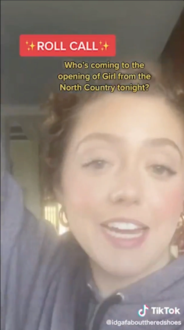 Screenshot of a Girl From the North Country opening-night roll-call post, with its original caption and handle.